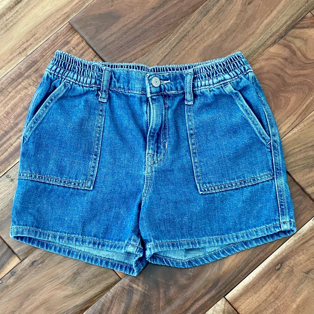 Old Navy Girls 3" Utility Denim Shorts Size‎ 12 Elastic Waist 100% Cotton